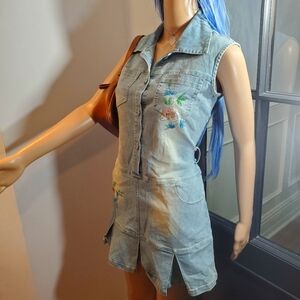 Y2K Jean Dress w Floral Embroidery